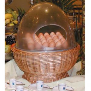 Version grand taille de la "couveuse" pour œufs à la coque ou mollet. Permet de maintenir à 60°C les œufs pendant toute la durée du service en toute sécurité et sans modification majeure de texture. Version osier nature
